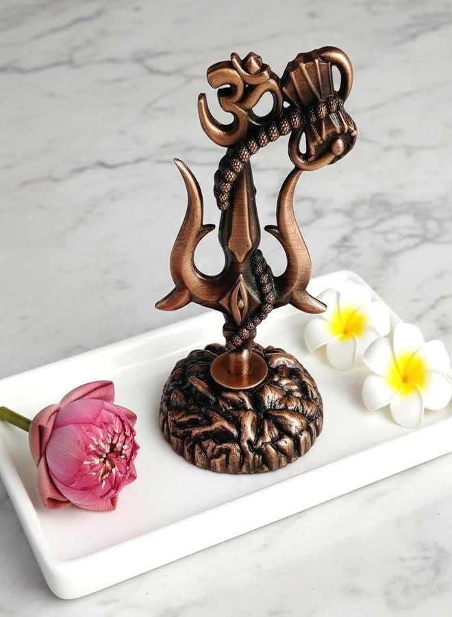 ARTISKRITI Shivji Trishul Damru and Aum Idol for Mandir, Shiva Idol Car Dashboard Decoration Items Statue Metal Showpiece for Pooja Room Home Decor (Om Copper) - Image 5